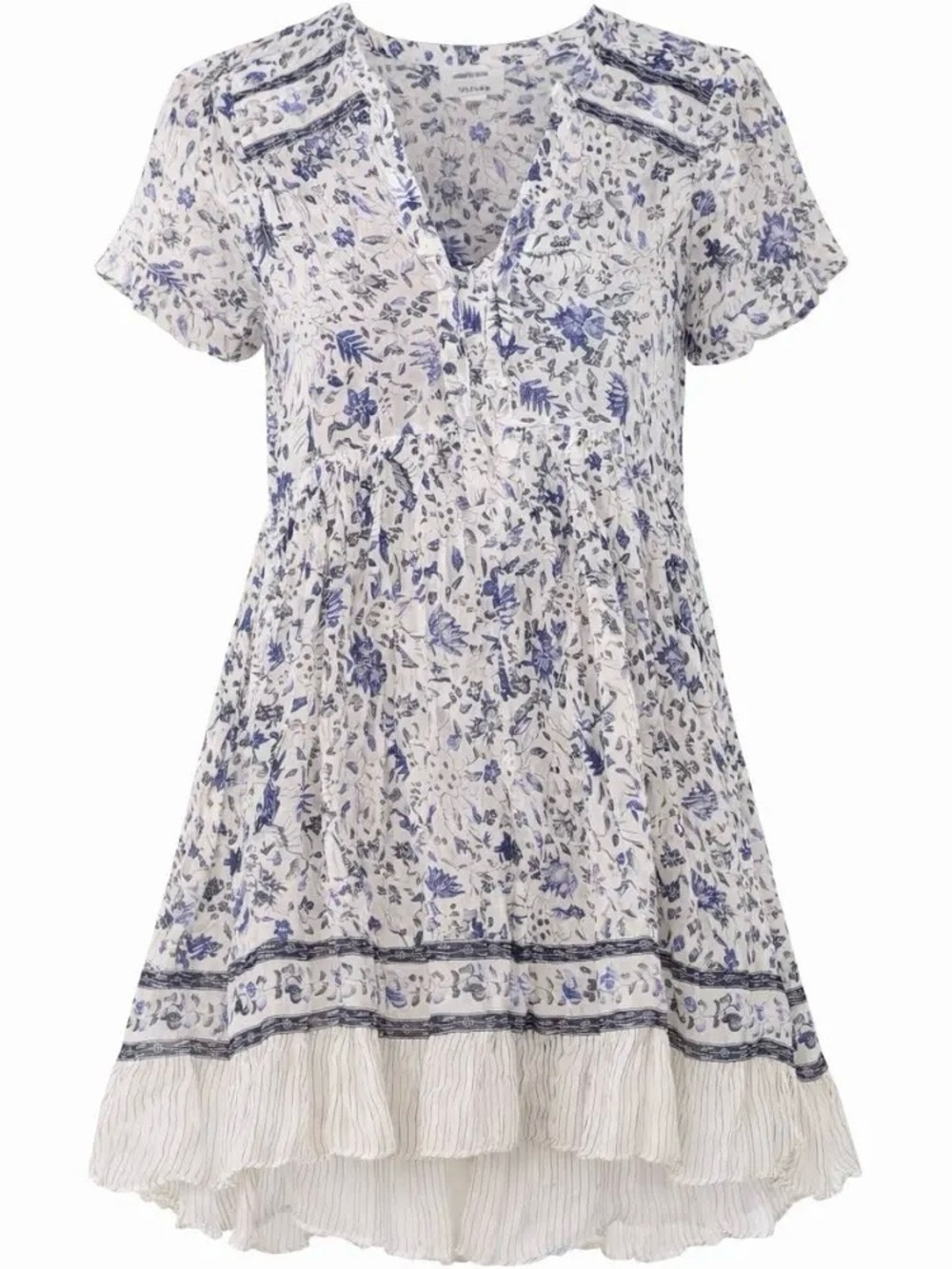 Maeve Anthropologie Sheer Short Sleeve Dress White & Periwinkle Blue Size 0